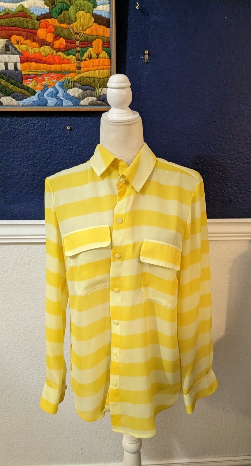 Coldwater Creek Yellow Stripe Semi-Sheer Button C… - image 1