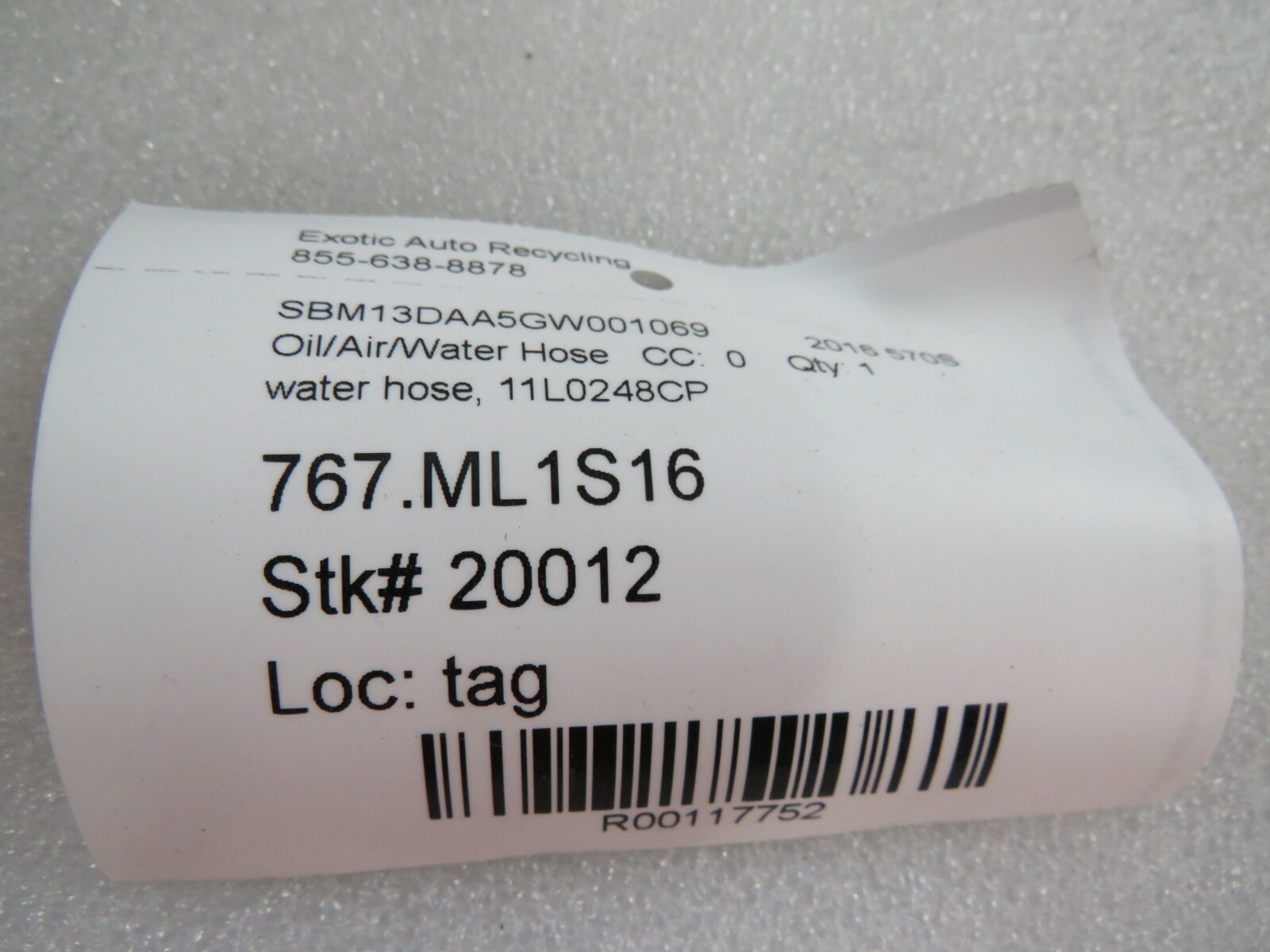 McLaren 570S, Water Hose, Used, P/N 11L0248CP