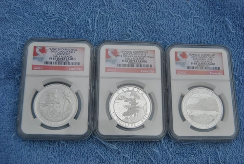 Canada, $15, 2015, Franklin Carmichael 3 coin NGC set, PF69 UC, Early Releases