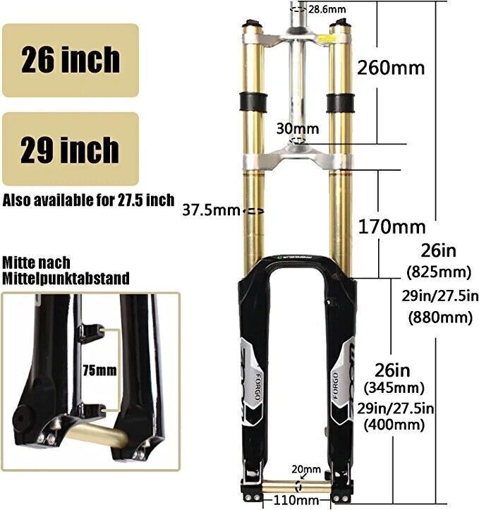 Fourche Suspension VTT Zoom DH680 26" - 1-1/8 110*20mm - Disque - Neuf