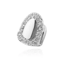 Custom Fit Silver Plated Single Tooth Cap Iced CZ Grillz + At Home Mold Kit