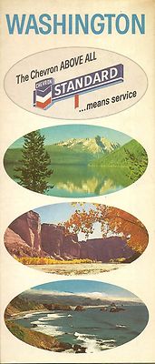1967 CHEVRON OIL Road Map WASHINGTON Seattle Tacoma Spokane Puget Sound Olympia