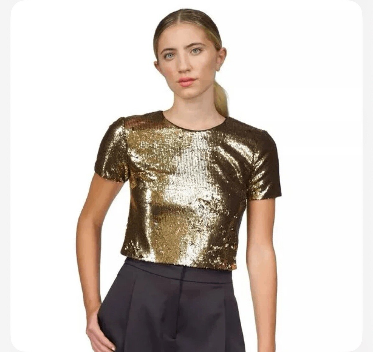 Michael Kors Top Blouse Gold Sequin Holiday Party club party fancy