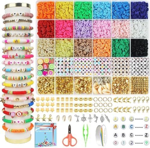 5100 Clay Beads Bracelet Making Kit Flat Preppy Beads for Friendship Jewelry ...
