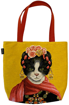 FRIDA KAHLO KATZE, BELGISCHER TEPPICH GROSSE EINKAUFSTASCHE 46 CM X 46 CM, 3061