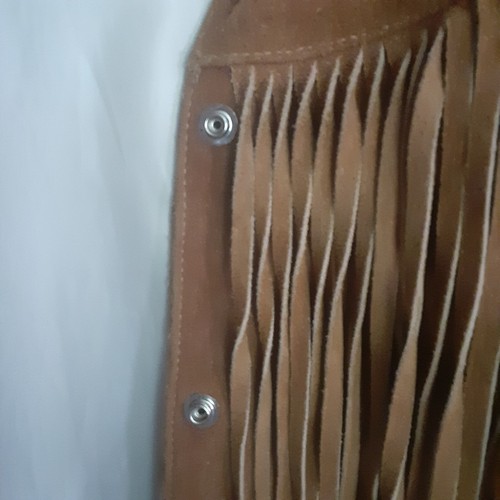 Giacca Midriff Vintage Artigianale Messicana In Pelle Frange L Bottone a Scatto NOTA - Foto 10 di 10