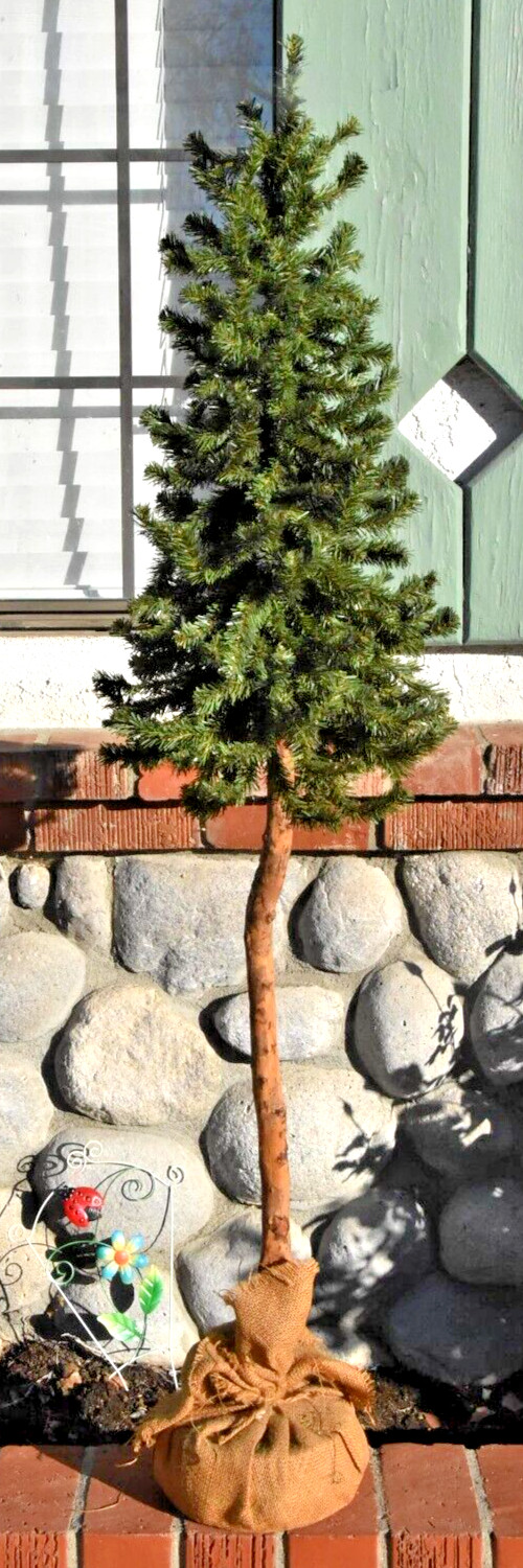 Medium Faux Christmas Tree Life Like Foliage w/Burlap Wrapped Heavy Base. 5 Feet