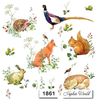 (1861) TWO Paper LUNCHEON Decoupage Art Craft Napkins -  WILD ANIMALS FOX BUNNY