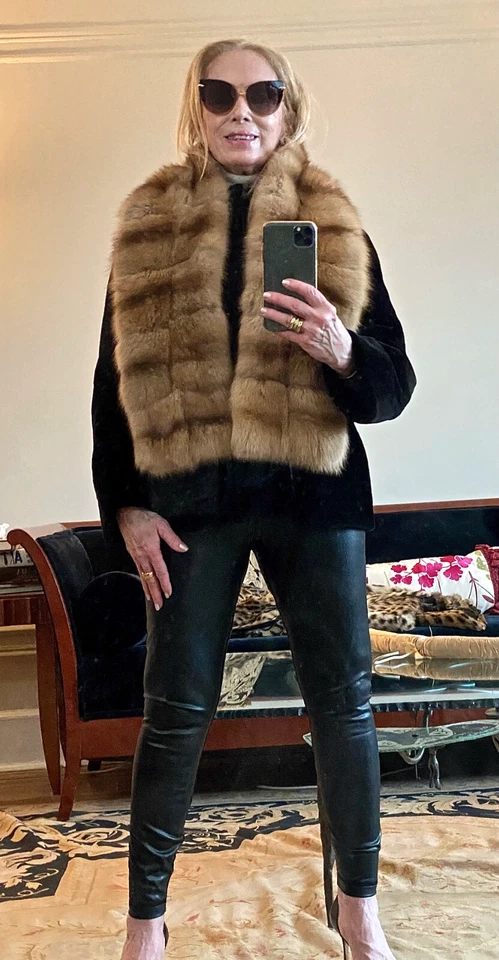 J. MENDEL GOLDEN RUSSIAN SABLE FUR DOUBLE-SIDED COLLAR SNOOD STOLE COAT JACKET - Image 3 of 4