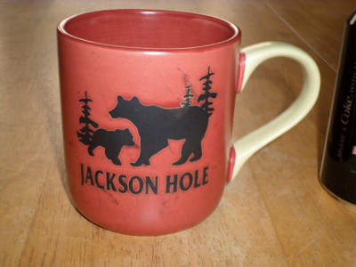 [BLACK BEARS] JACKSON HOLE- WYOMING, [3-D LOGOS] JUMBO, Ceramic Coffee Cup, VINT
