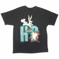Vtg 90s Harley-Davidson x Warner Bros T-Shirt L Bugs Bunny Taz Chicago Skyline