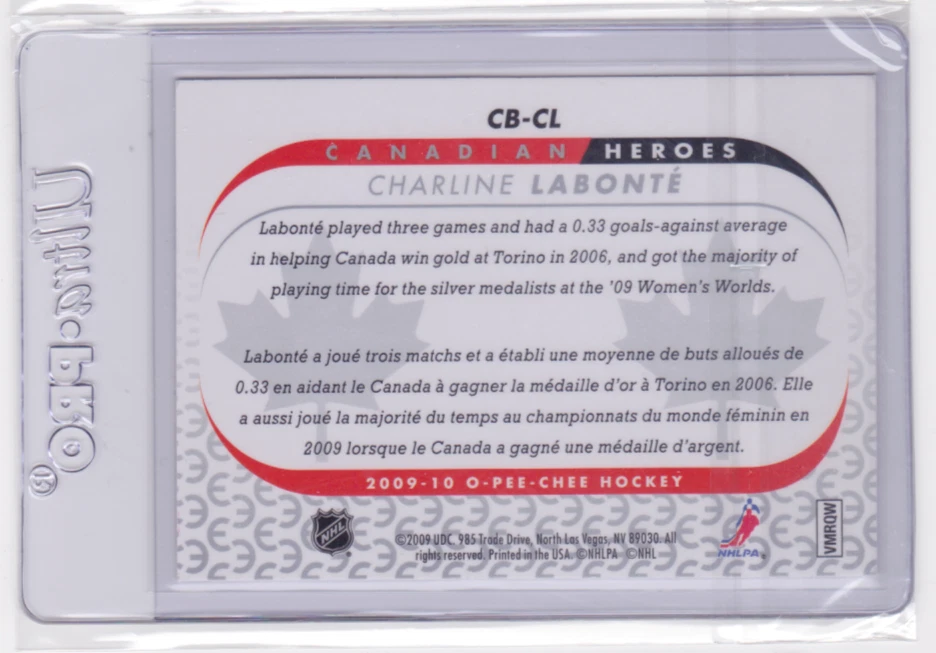 2009-10 O-PEE-CHEE CANADIAN HEROES INSERT CHARLINE LABONTE #CB-CL TEAM CANADA - Image 2 of 2