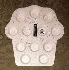 Zak Designs Cupcake Serving Tray Melamine White Confetti 15.75”x 15.25”  12 Cups