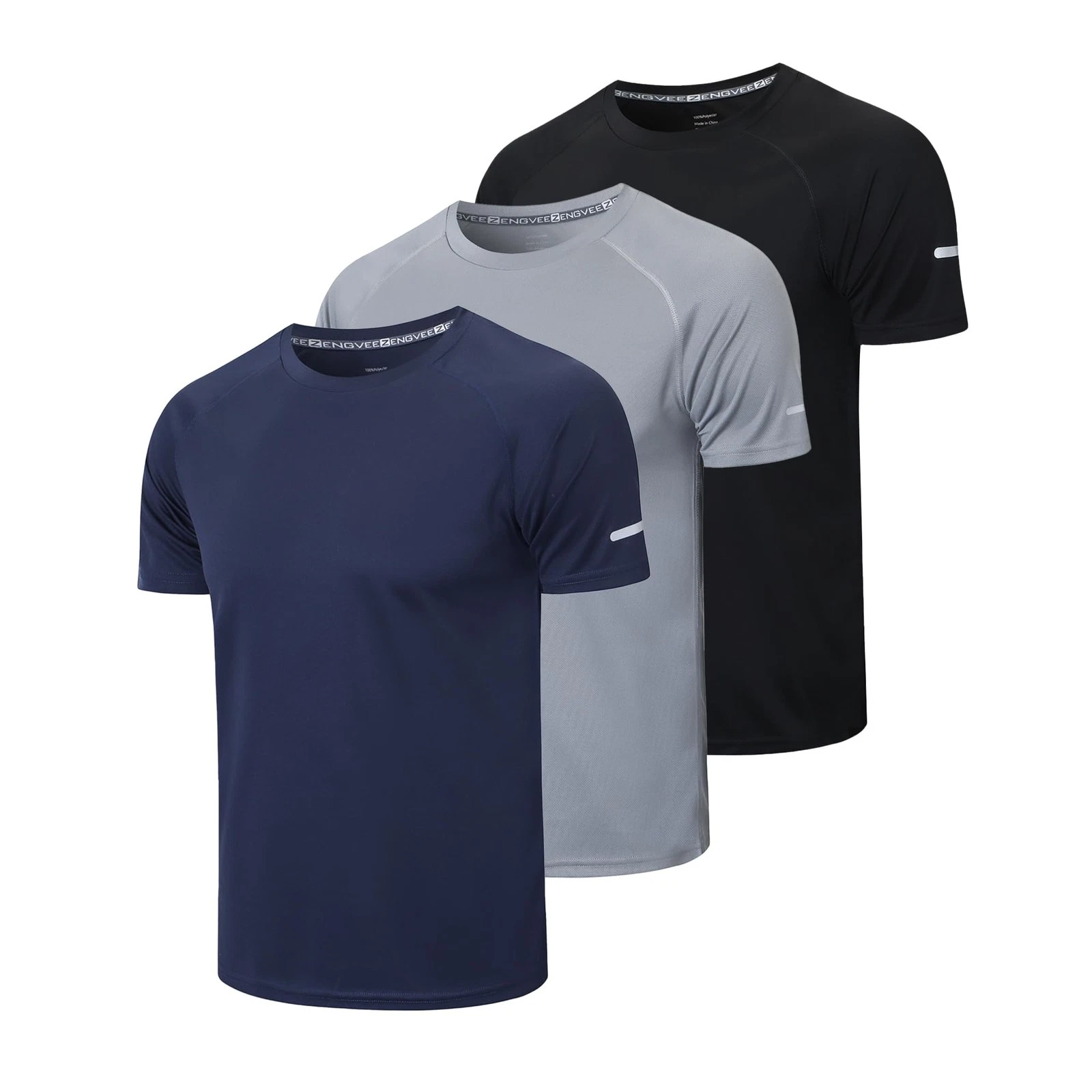 Gaiatiger 3 Pack Mens T-Shirts Quick Dry Running Tops L, 0520black Grey Navy