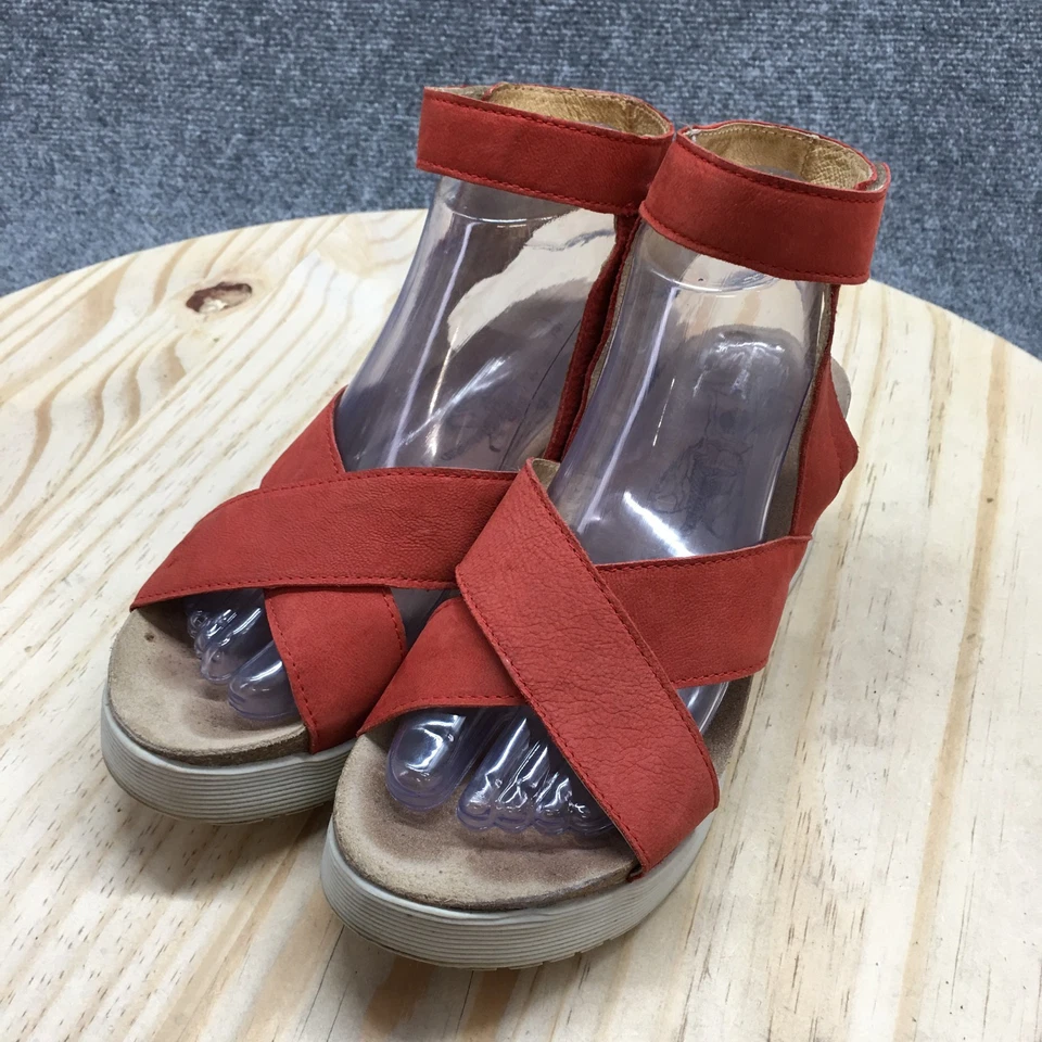 Sandalias Fly London para mujer 38 correa al tobillo rojas gancho y lazo punta abierta tacones de cuña Foto 4 de 4