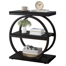 Narrow End Table with 3 Storage Shelves, Industrial Sofa Side Table, Double R...
