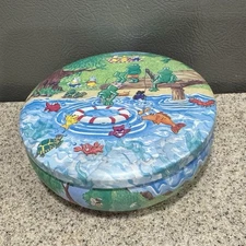 Keller Charles Ole Swimming Hole Round Collectible Tin Bunny Frog Duck Fish EUC!