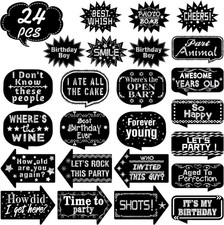 24 Pieces Photo Booth Props Birthday with Stick Happy Birthday Weddings Gradu...