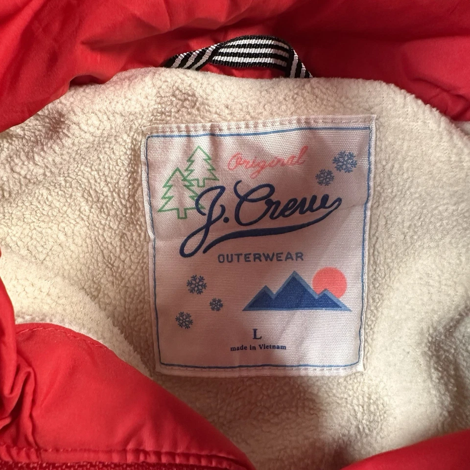 J Crew куртка девочек L красный съемный шерпа с подкладкой с капюшоном пуховик полный молнии карманы - Изображение 2 из 4