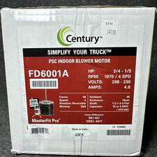 Century FD6001A Motor,Psc,3/4 Hp,1075,208-230V,48Y,Open, Indoor Blower Motor 