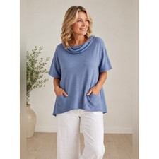 Habitat Light Blue 100 Cotton Ribbed Cowl Neck Pullover Pockets Boxy Lagenlook