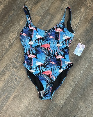 New Hot Coals scoop neck and a low back swimming suit flamingos  Size Medium