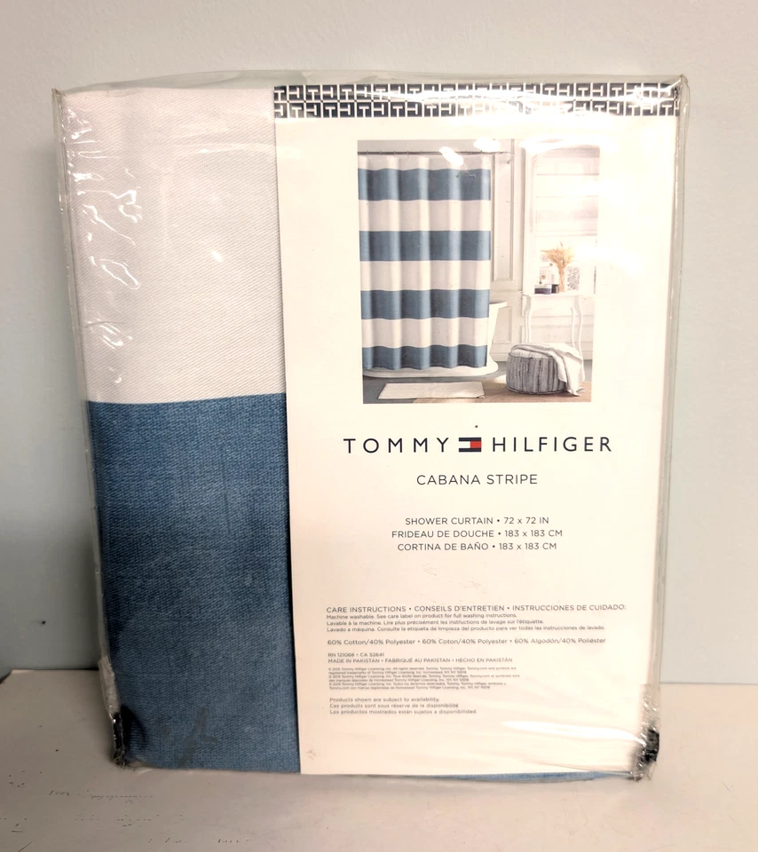Cortina de Ducha Tommy Hilfiger Azul Denim Look Cabana Rayas 72 x 72 Náutica Foto 2 de 3