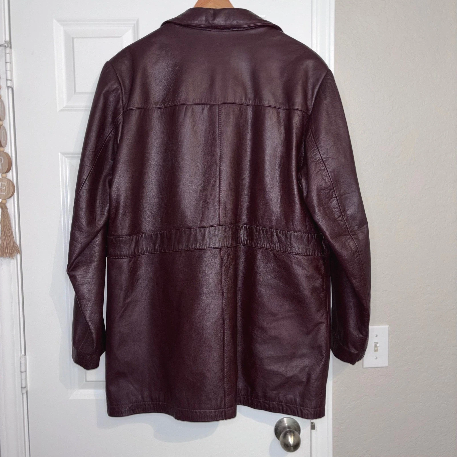 Vintage Campus Leather Men's Retro Cognac Brown Trench Coat Statement Piece Sz48 - product detail image 2