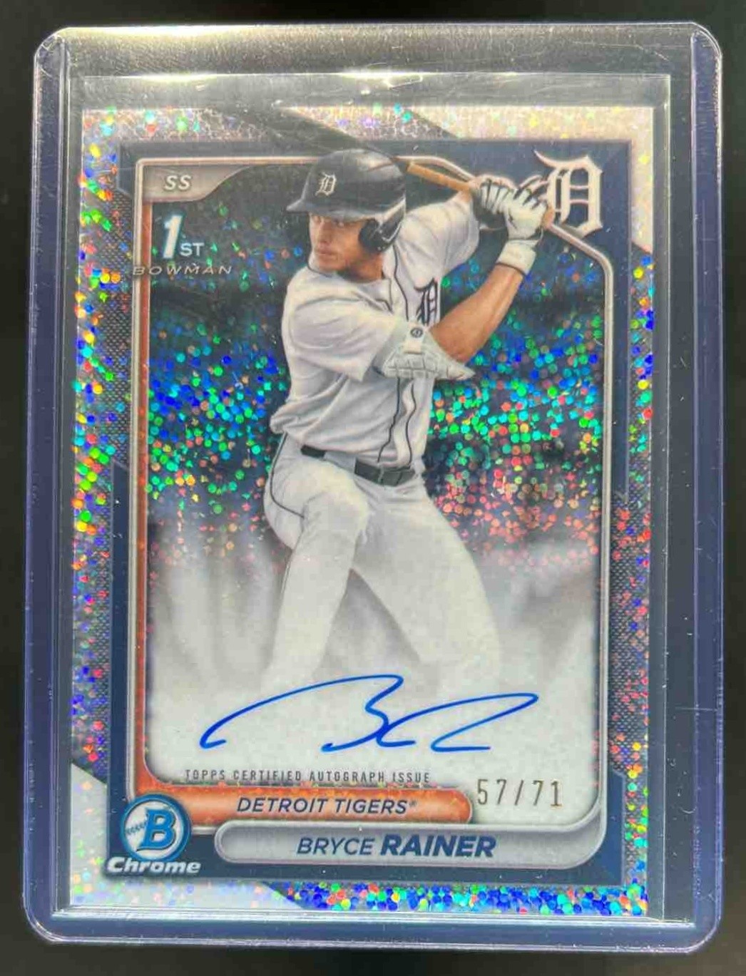 2024 Bowman Draft Bryce Rainer Chrome Auto Sparkles Refractor 1st #/71 Tigers