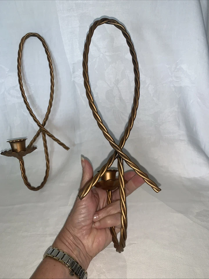Homco настенное бра свеча золото металлический витая веревка 12» 1 пара винтажный - Изображение 3 из 4