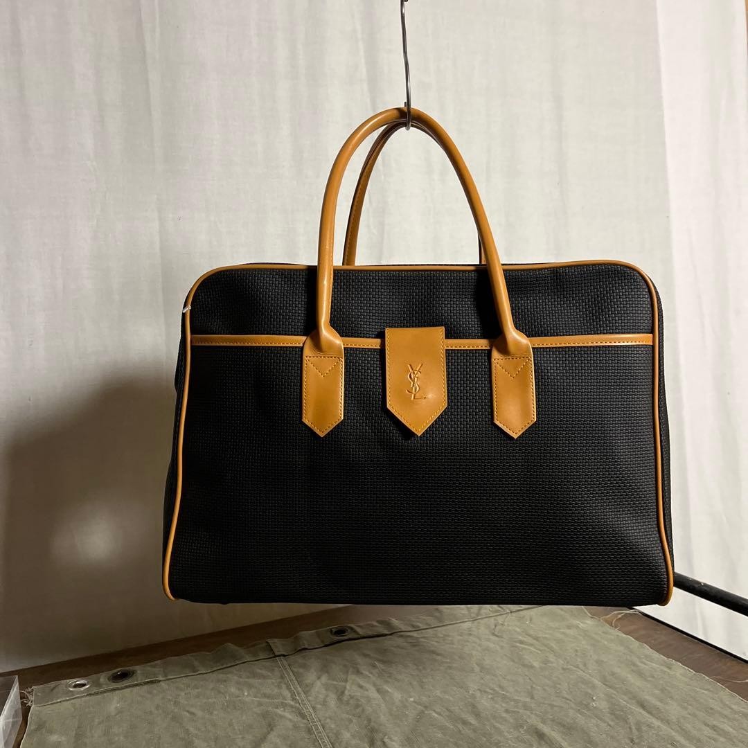 Yves Saint Laurent Boston Bag Tote Black Leather Vintage Large