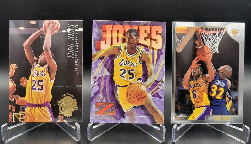 Eddie Jones - 3 Card Lot (1994-95 Fleer Ultra RC, Z-Force, Topps Chrome) SHARP!