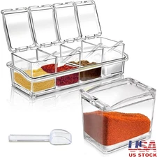 Clear Spice Containers 4 Compartment Dispensers W/ Spoons Food Grade Organizer