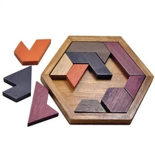 Wooden Tangram Puzzle Set Brain Teaser Geometric Block Logic IQ Montessori Toy