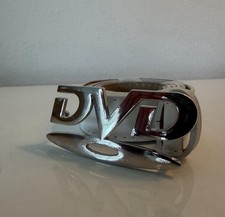 Vintage Silver Chrome Western Style Belt Buckle Embossed Letter Design Belt