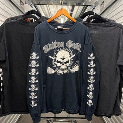 Crazy Vintage 2000's Skater Essential Tattoo Golf Skull Long Sleeve