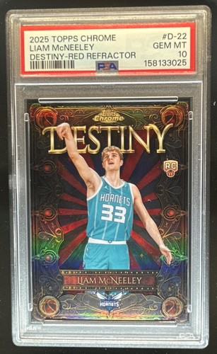 2025-26 Topps Chrome Liam McNeeley Destiny RC Red Refractor #/5 Hornets PSA 10