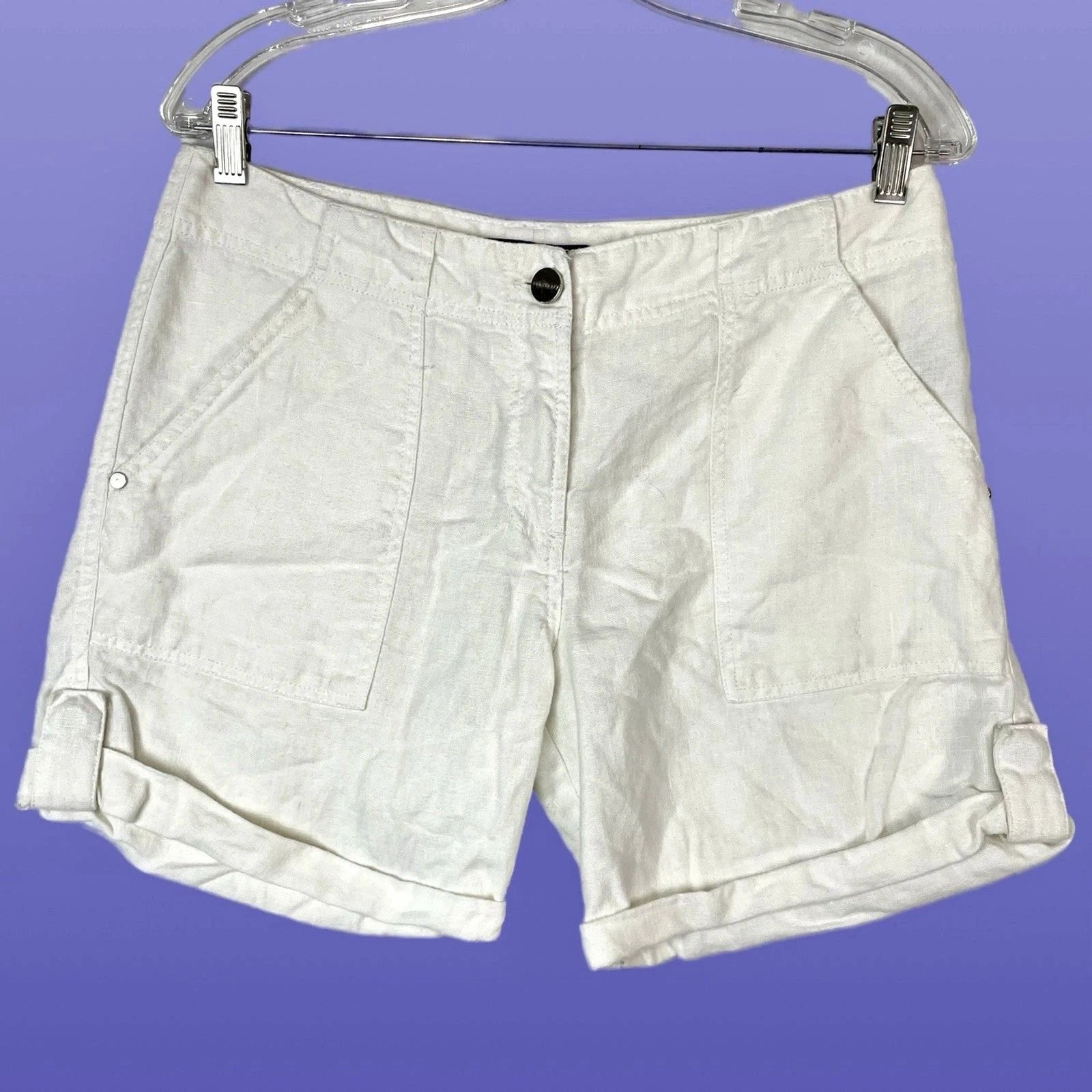 Sanctuary White Linen Shorts Women High Waist Cargo Beach Minimalist