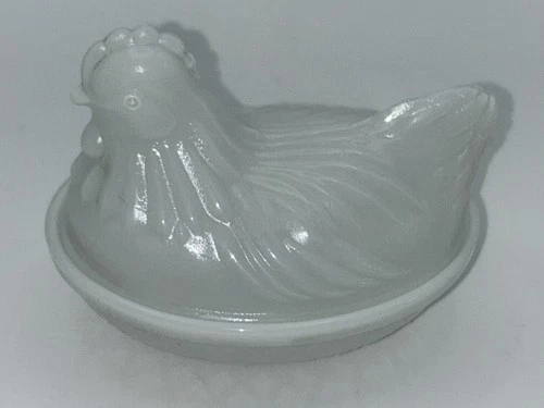 Vintage Anchor Hocking White Milk Glass Chicken Hen on Nest Covered Dish Easter