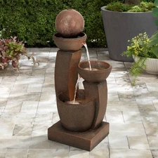 Curved Columns Rustic Cascading Outdoor Floor Water Fountain LED Light 31" Yard