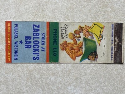 G135 Matchbook Cover Stolen at Zablocki's Bar, Pulaski, Wisconsin WI Phone 110