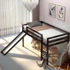 Twin Size Loft Bed with Slide Wood Low Sturdy...