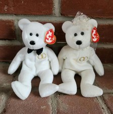 Vintage TY "Mr." & "Mrs." the Wedding Bride & Groom Bears (2001) Beanie Babies
