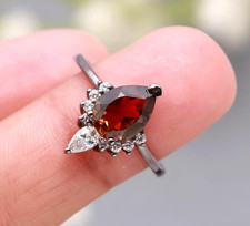 100 Natural Smoky Quartz Pear Ring 925 Solid Silver Oxidized Gemstone Jewelry