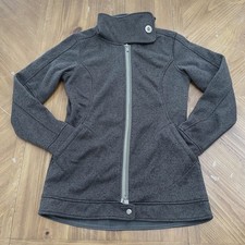Avalanche Gray Snap Mock Neck Collar Full Zip Long Fleece Lined Jacket Womens S