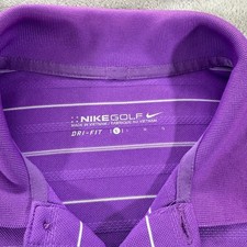 Nike Golf Dry-Fit Purple White Stripe Polo Logo Shirt Size Large
