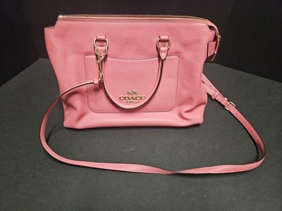 Coach F31467 Emma Satchel Bag in Pink Ruby Pebble Leather Gold Hardware 