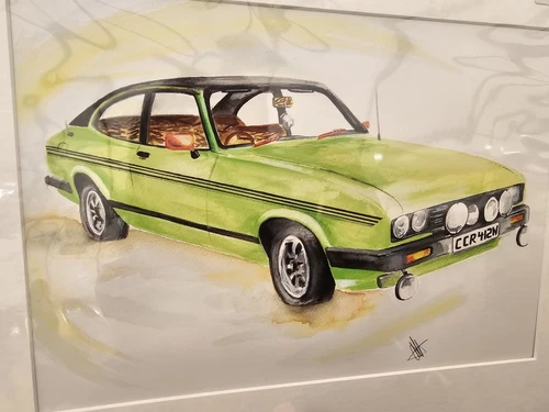 Ford Capri GHIA Green Del Boy Only Fools And Horses Art Picture Print Wall Art - Picture 1 of 3