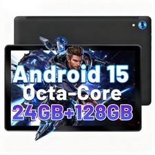 Android 15 Tablet, 10.1 inch Tablets IPS HD Touchscreen Dual Camera 24GB 128GB