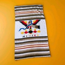 Vintage Mexican Serape Blanket Thunderbird Aztec Falsa Throw Brown Red 78x44